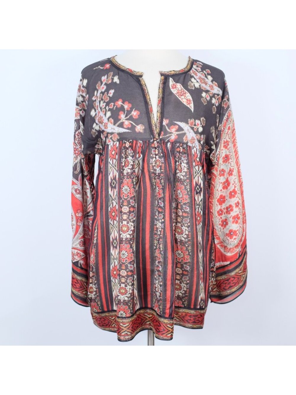 Isabel Marant long tunic top peasant blouse sz 3 / L paisley long sleeves black